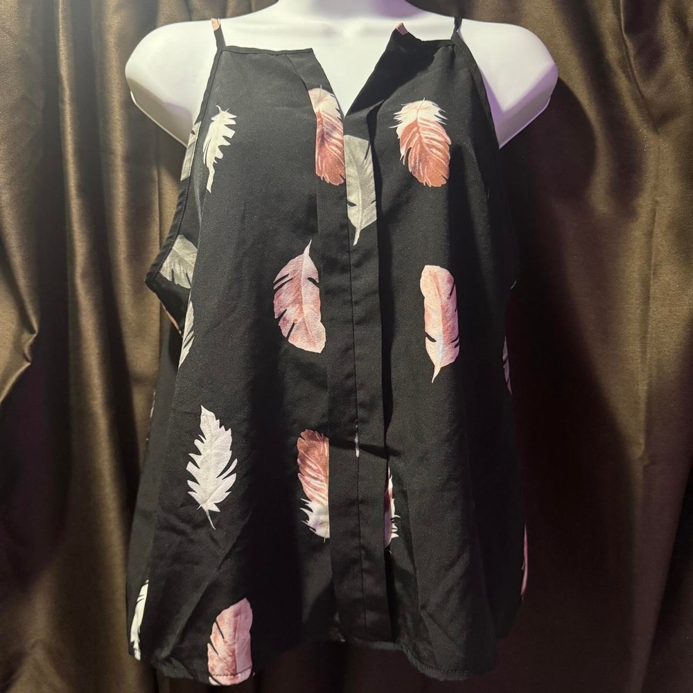 Spaghetti straps feather pattern summer blouse